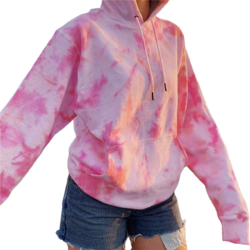 Tie-dye hooded leisure sweater