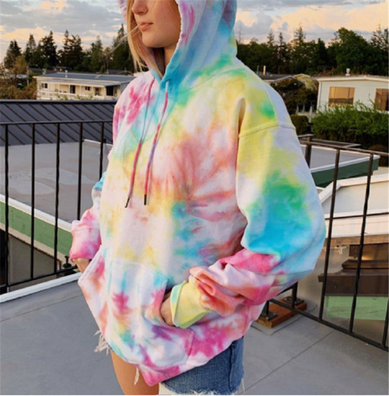 Tie-dye hooded leisure sweater