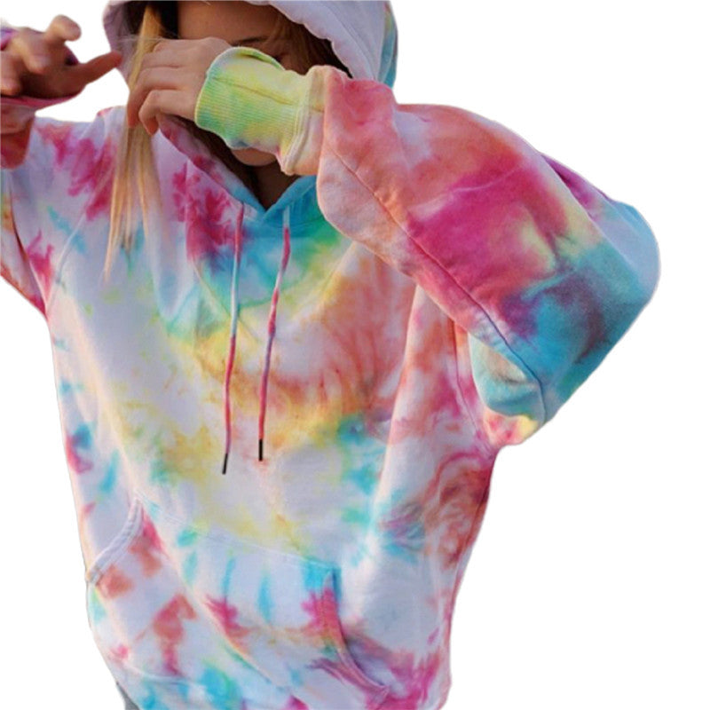 Tie-dye hooded leisure sweater