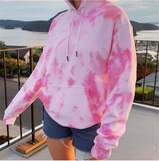 Tie-dye hooded leisure sweater