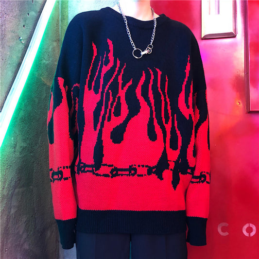 Flame Hip Hop Loose Print Sweater