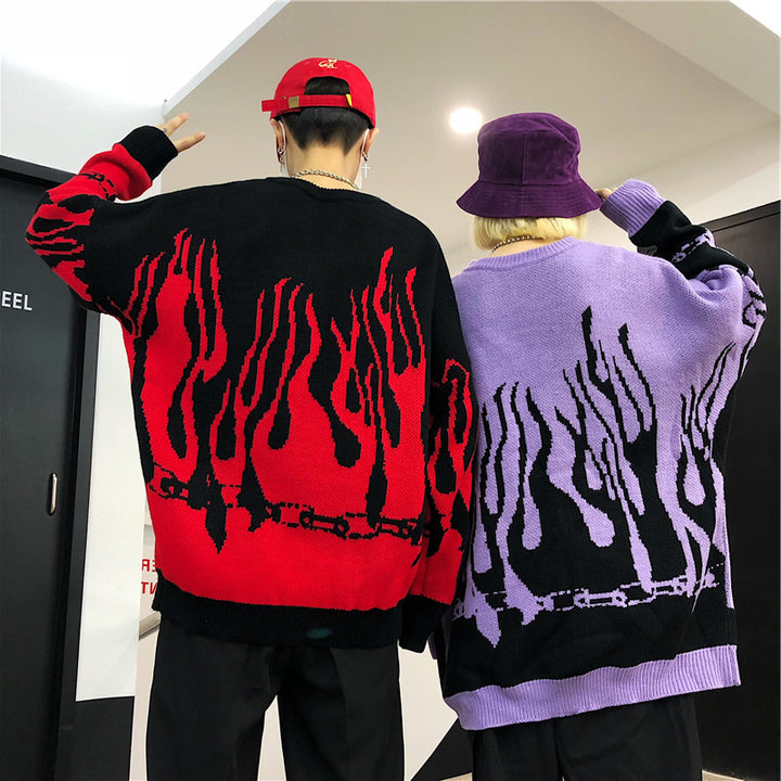 Flame Hip Hop Loose Print Sweater