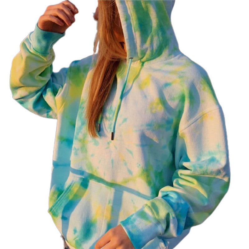 Tie-dye hooded leisure sweater