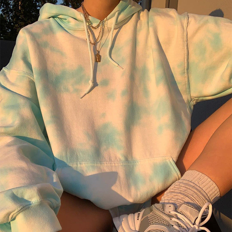 Tie-dye hooded leisure sweater