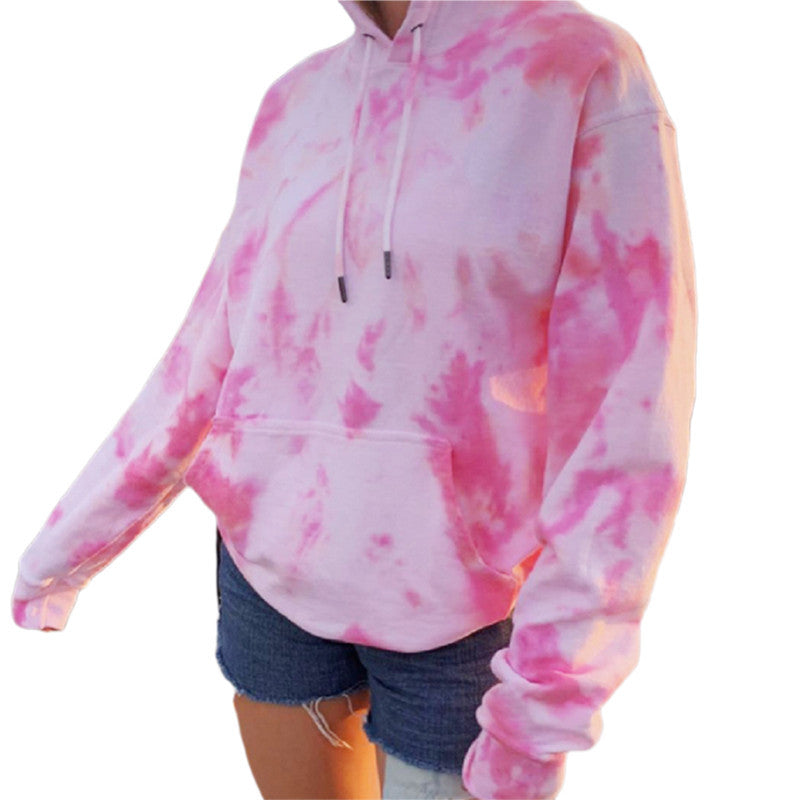 Tie-dye hooded leisure sweater