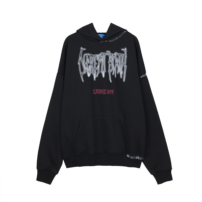 Dark Loose Letter Print Plus Fleece Hoodie