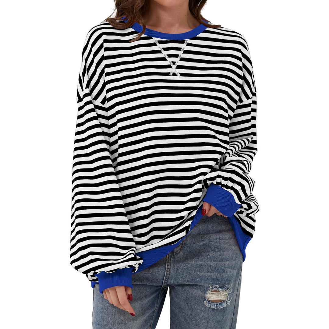 Loose Striped Long Sleeve T-shirt Casual Pullover Sweater For Womens Clothing